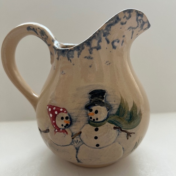 Adorable Holiday Snowman Pitcher - Sandhurst (MN) Stoneware Pottery Coll… - Picture 1 of 6